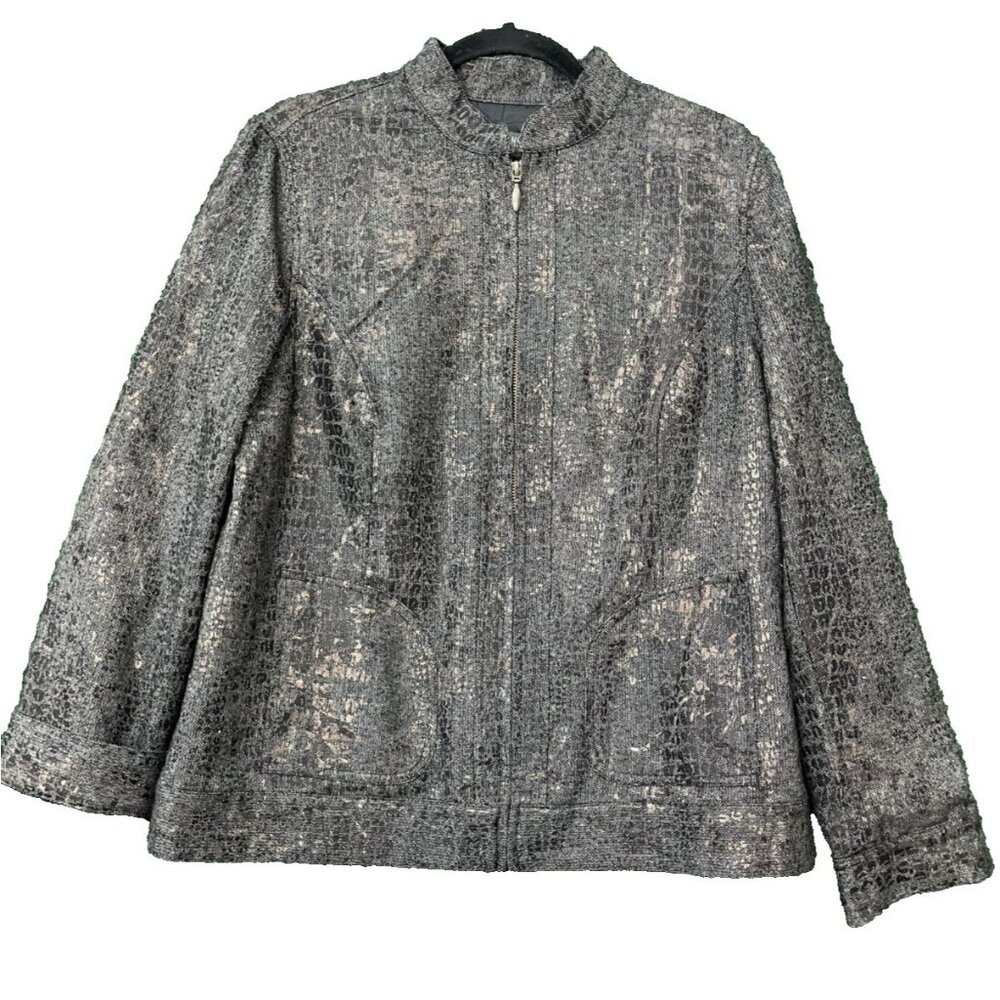 Additions by Chico's Women's Size 2 Full Zip Sweater Jacket Pockets Gray